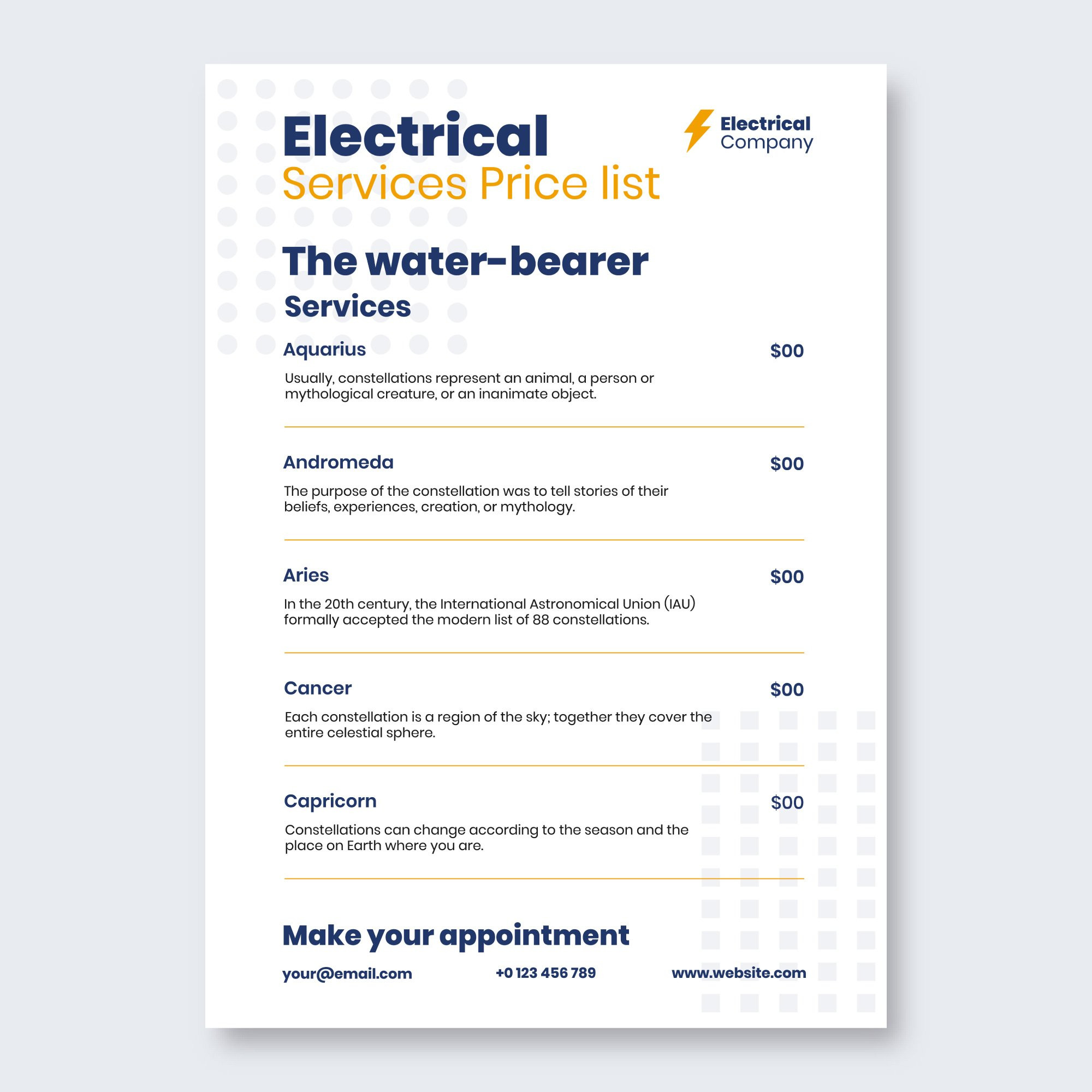 sample Electrical Price List Template