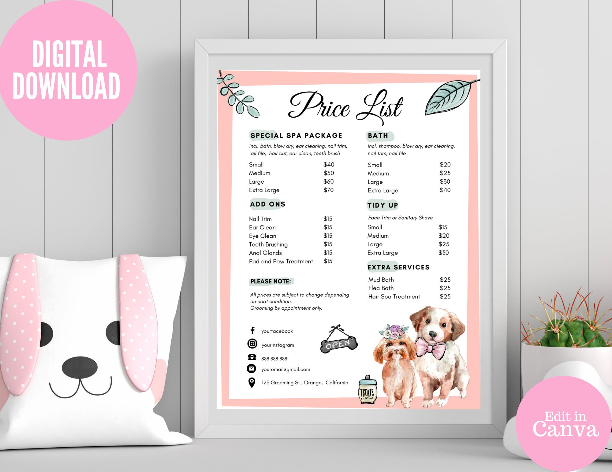 sample Dog Grooming Price List Template