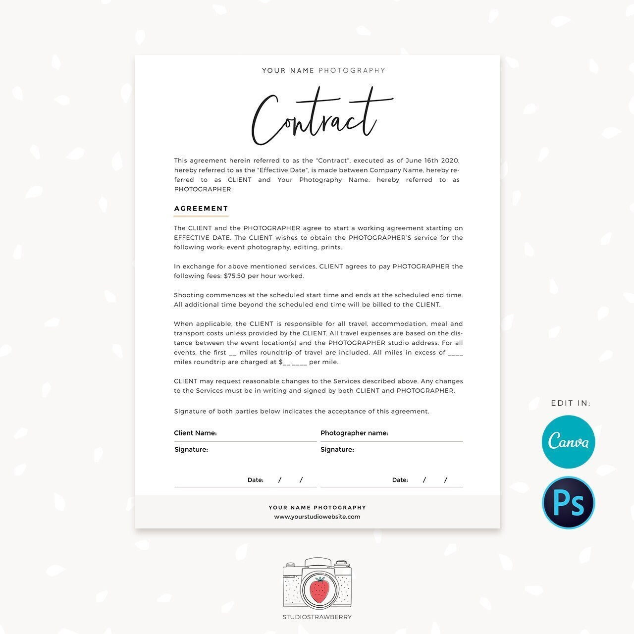 sample photographer agreement template