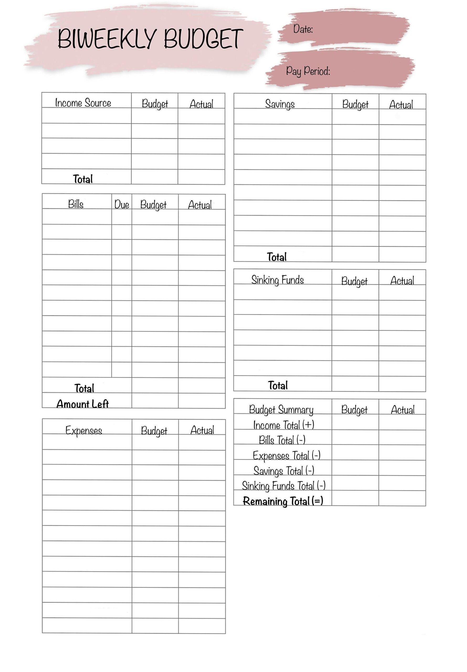 sample biweekly budget template