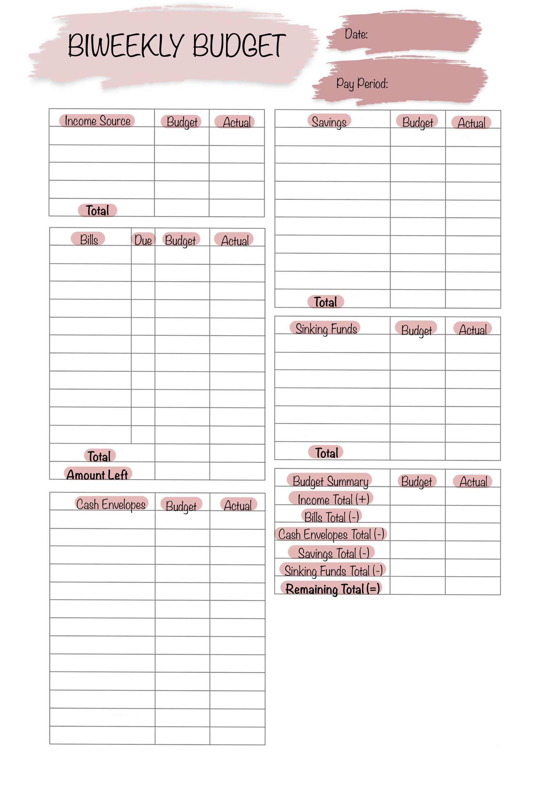 sample cute weekly budget template