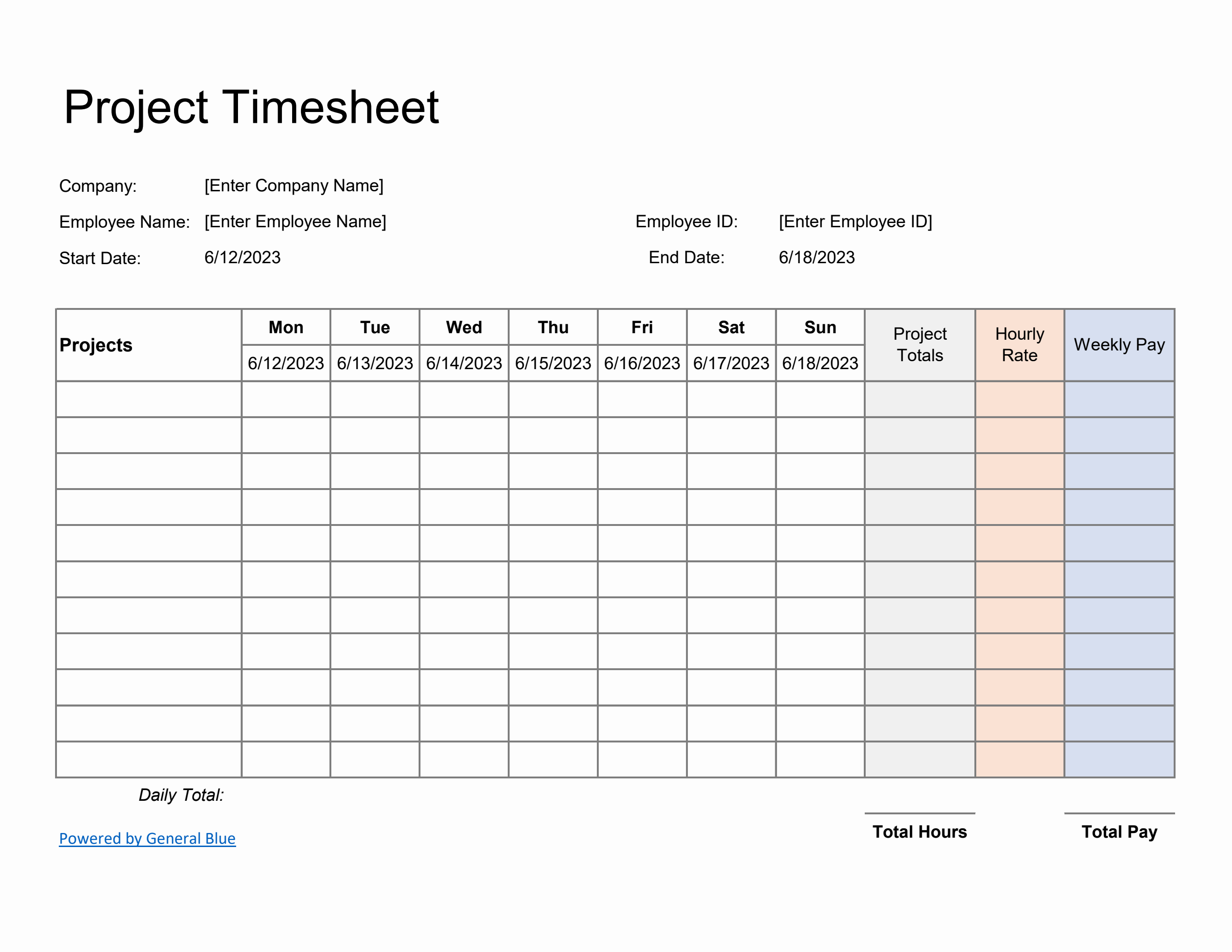 》Printable Project Timesheet Template