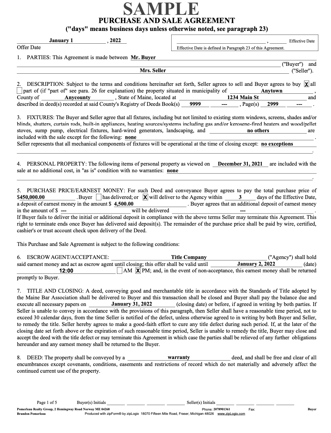 sample property sale agreement template