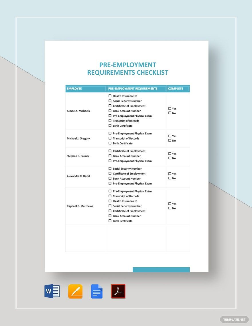 sample employment checklist template