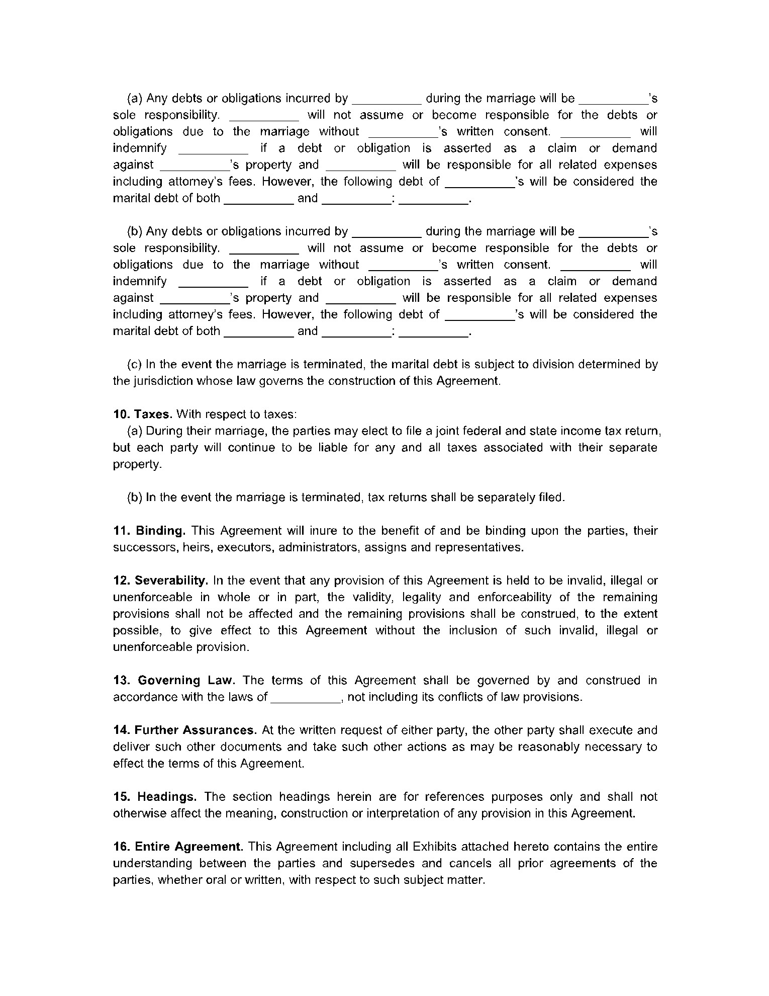 sample premarital agreement template