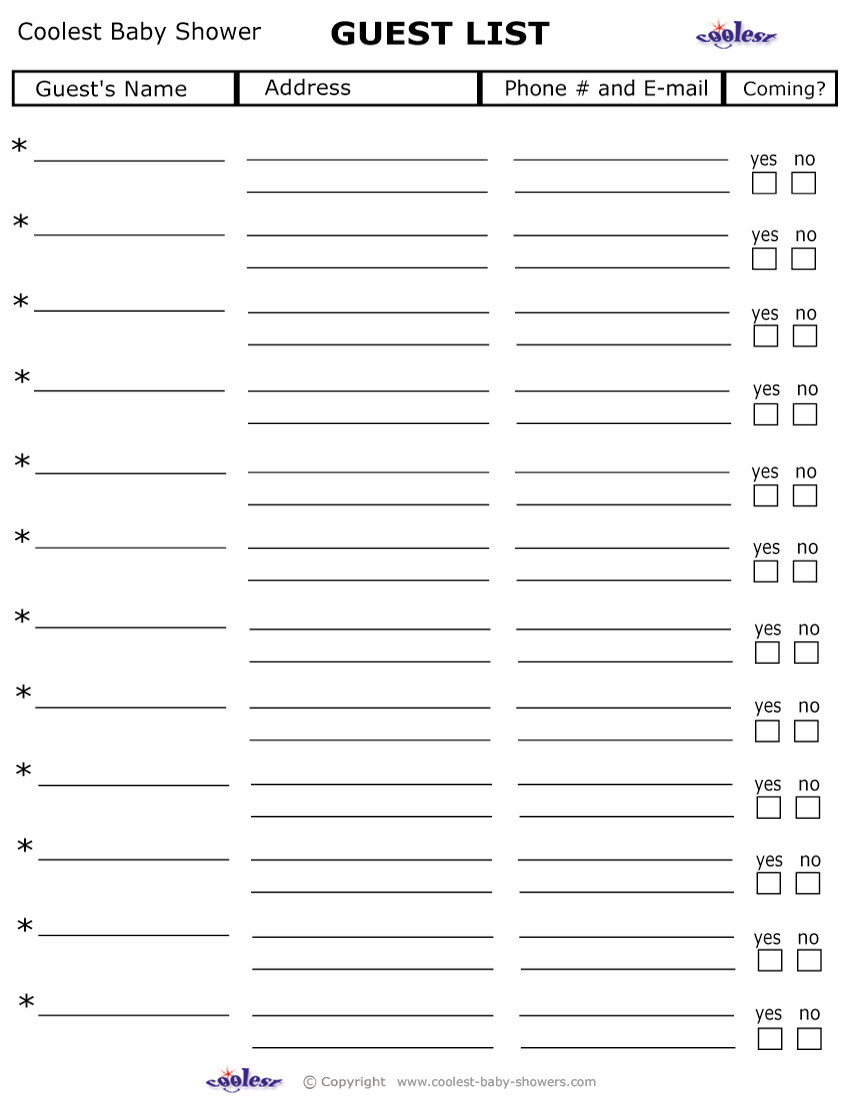 Printable Baby Shower Guest List - Coolest Free Printables