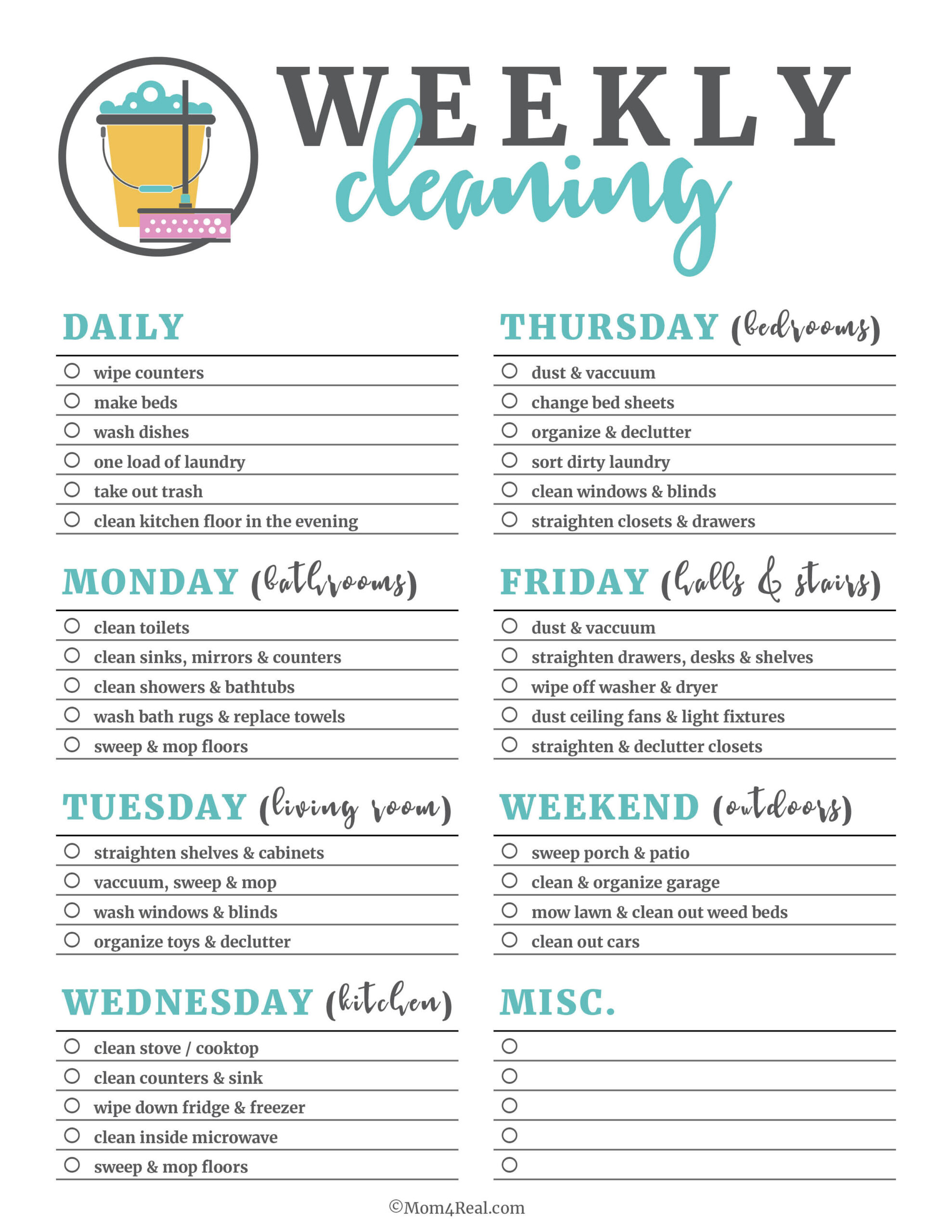 🧹 Printable Cleaning Checklists: Daily, Weekly & Monthly Tasks!