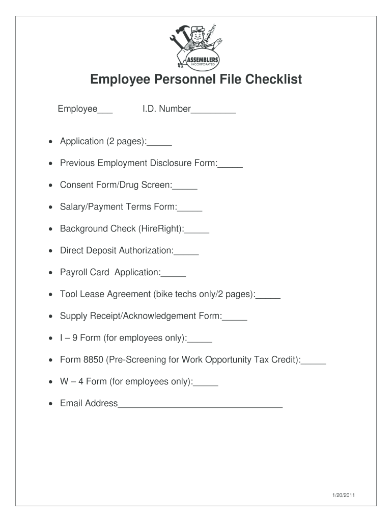 sample employee files checklist template