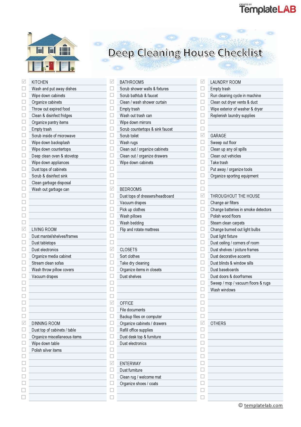 sample residential cleaning checklist template