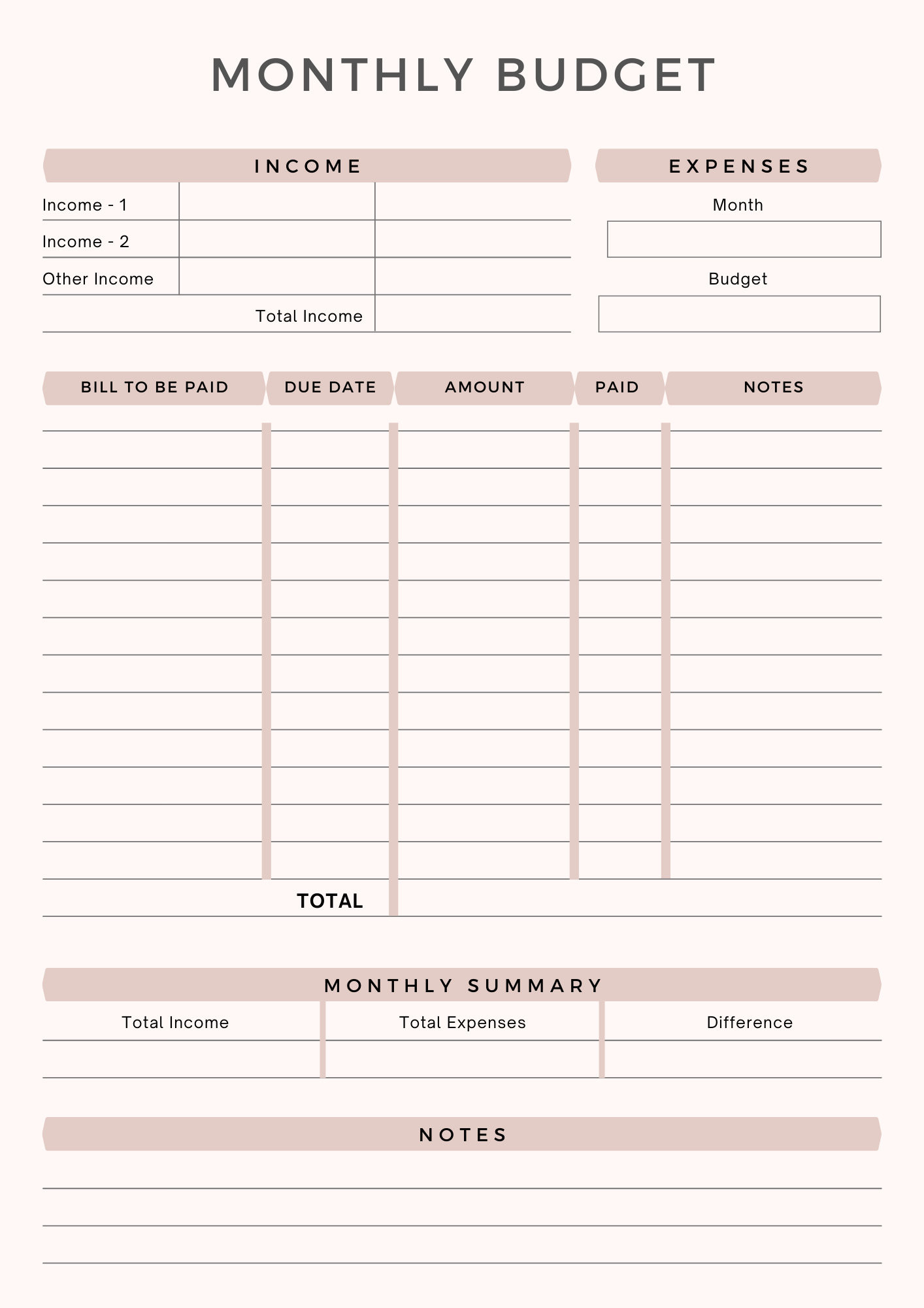 sample cute monthly budget template