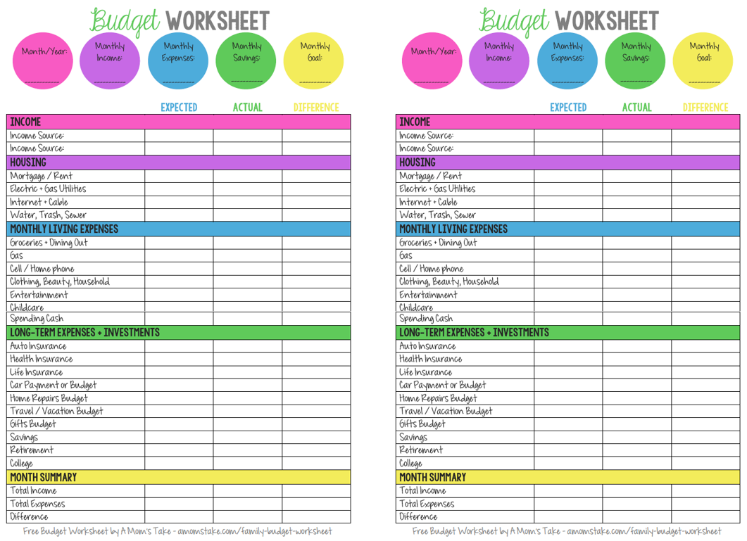 sample single mom budget template