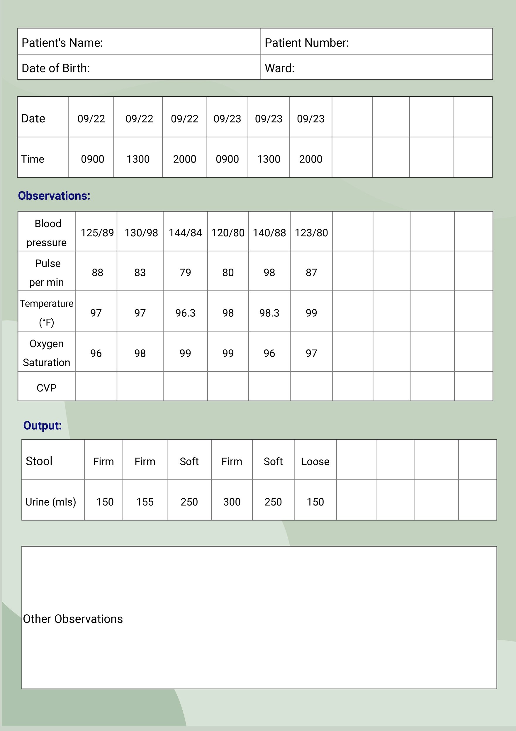 printable patient chart template example