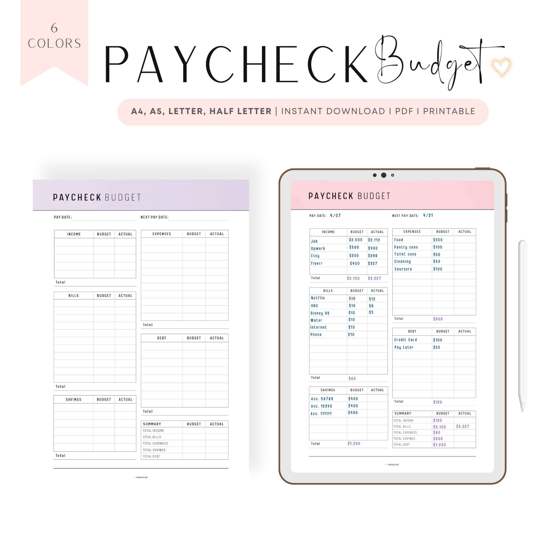 sample weekly paycheck budget template