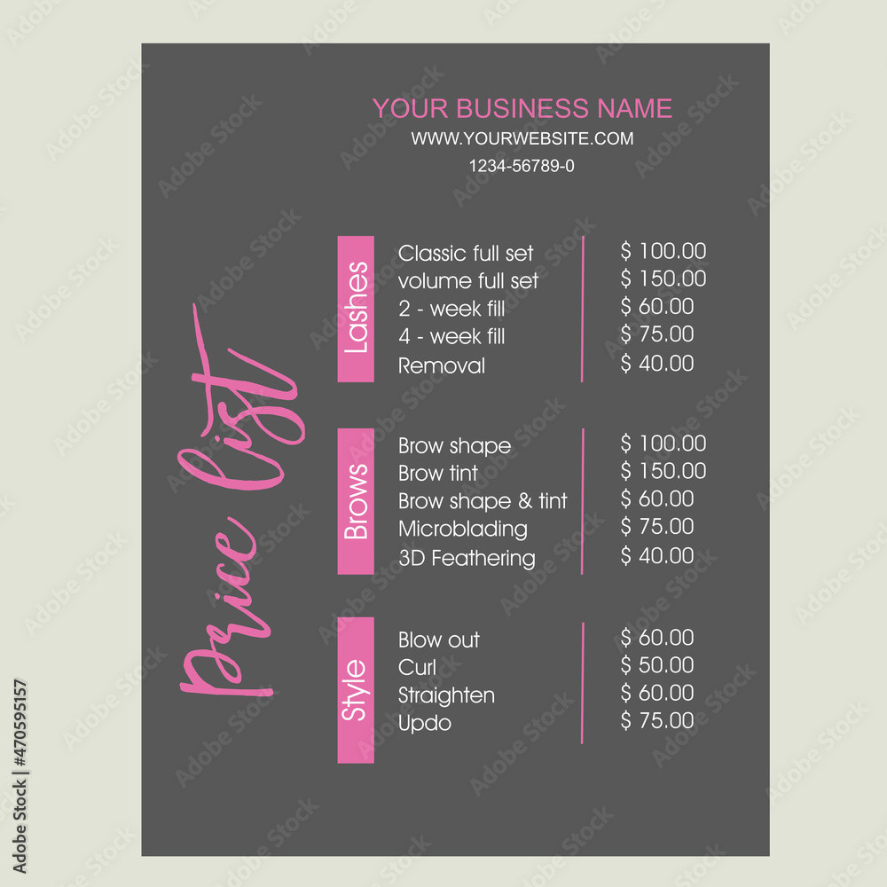 sample Hair Salon Price List Template