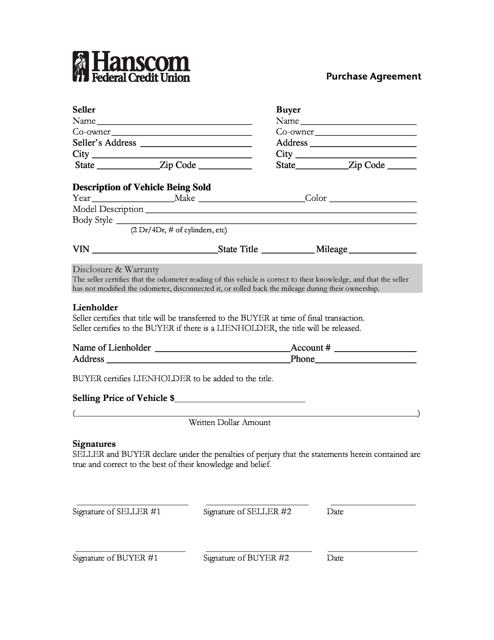 sample car sale agreement template