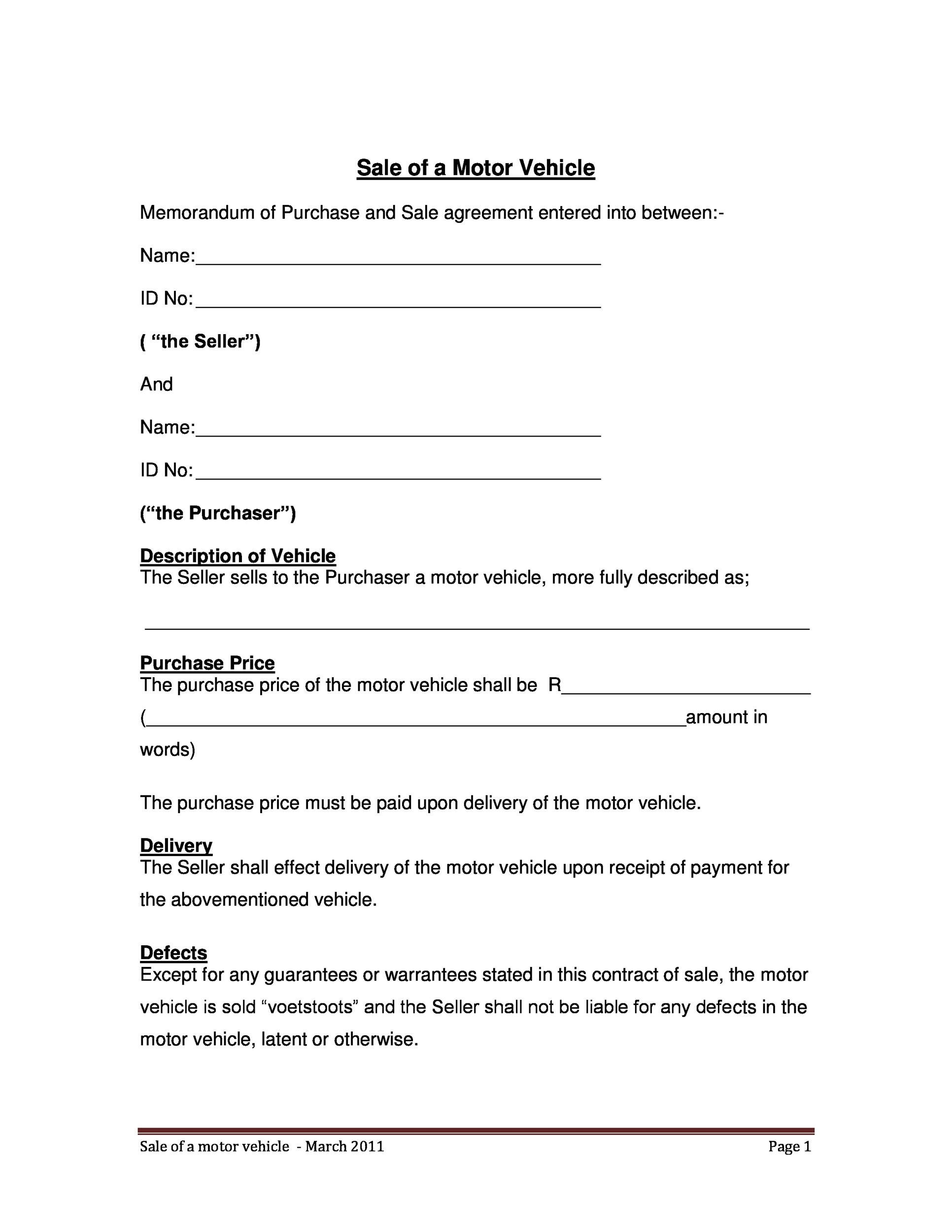 sample Vehicle Sales Agreement Template