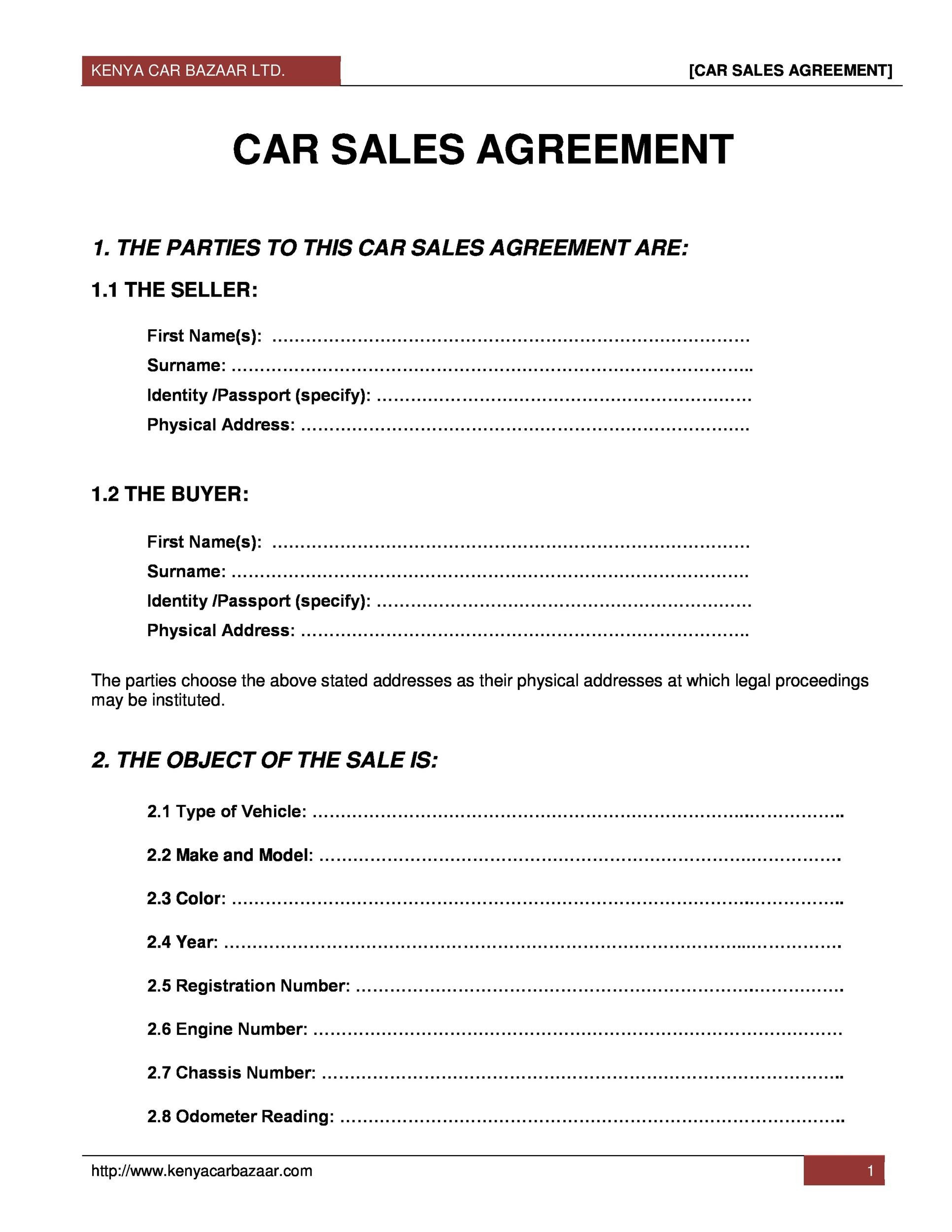 sample car buying agreement template