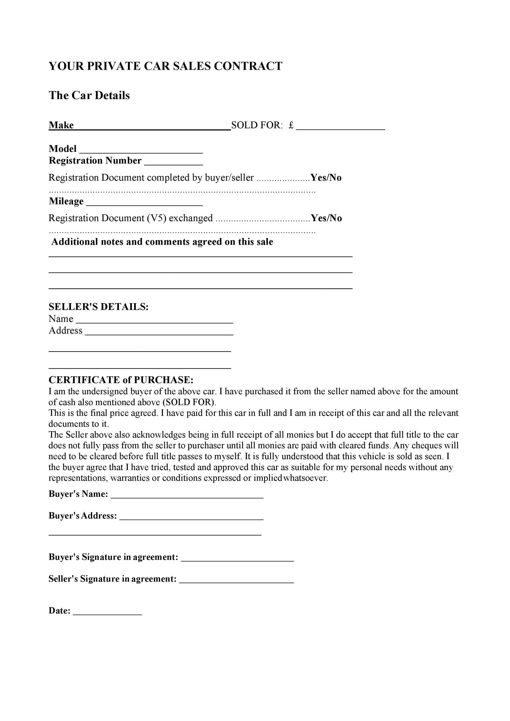 sample car buying agreement template