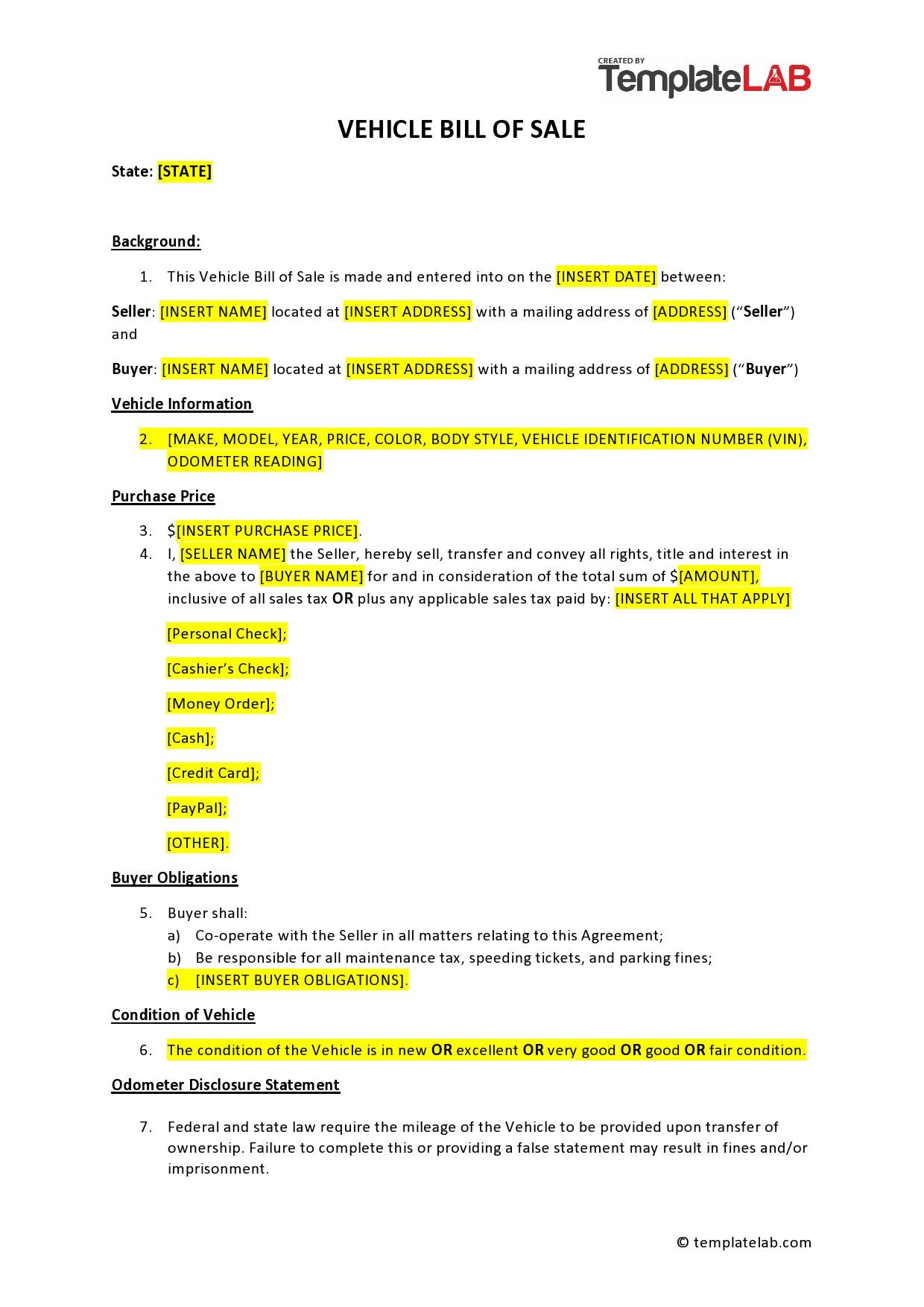 sample car buying agreement template