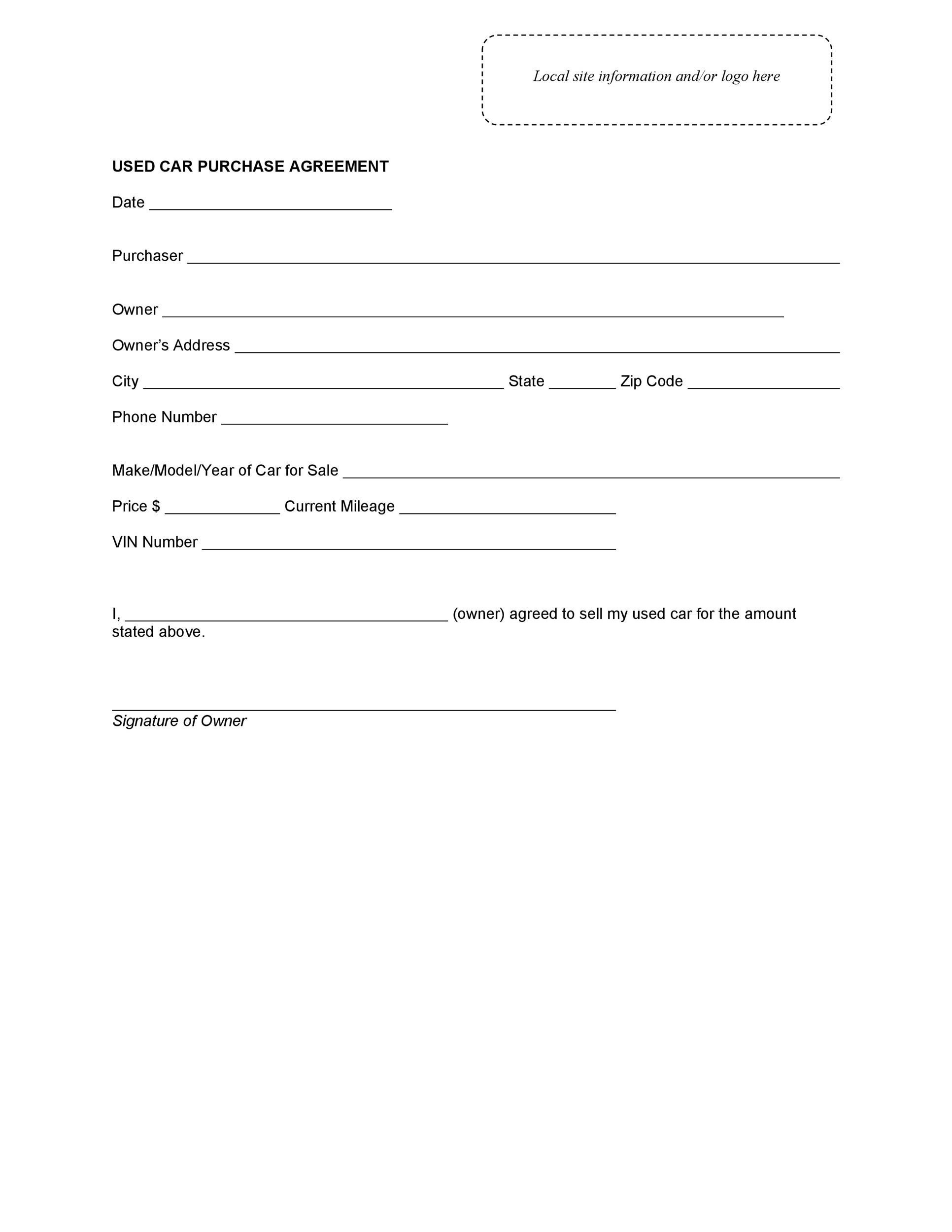 sample car buying agreement template