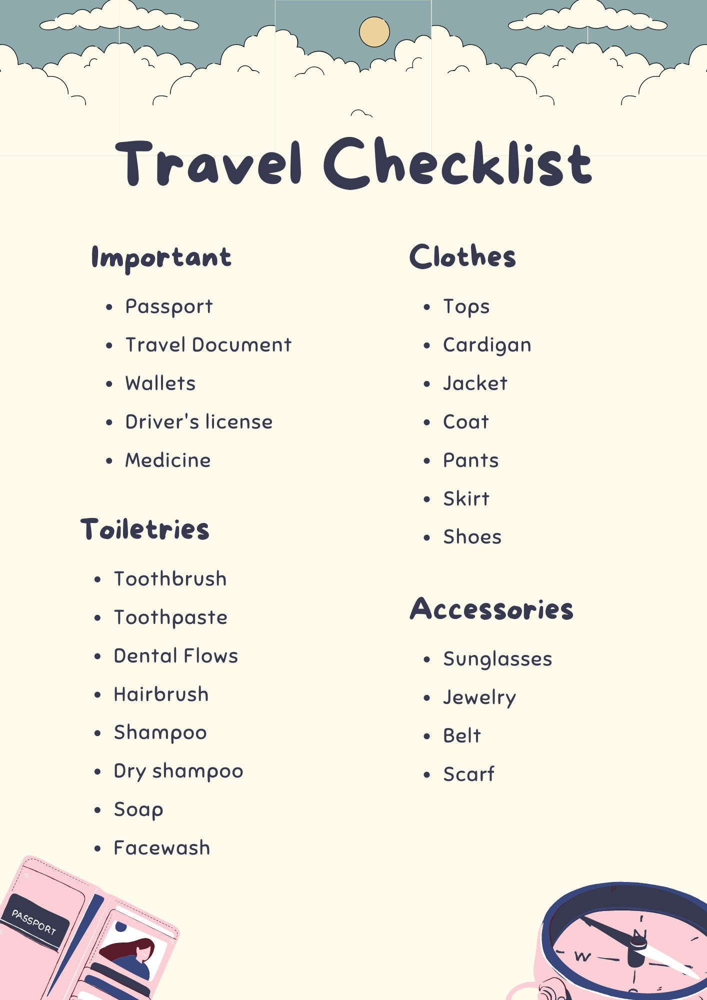 sample traveling checklist template