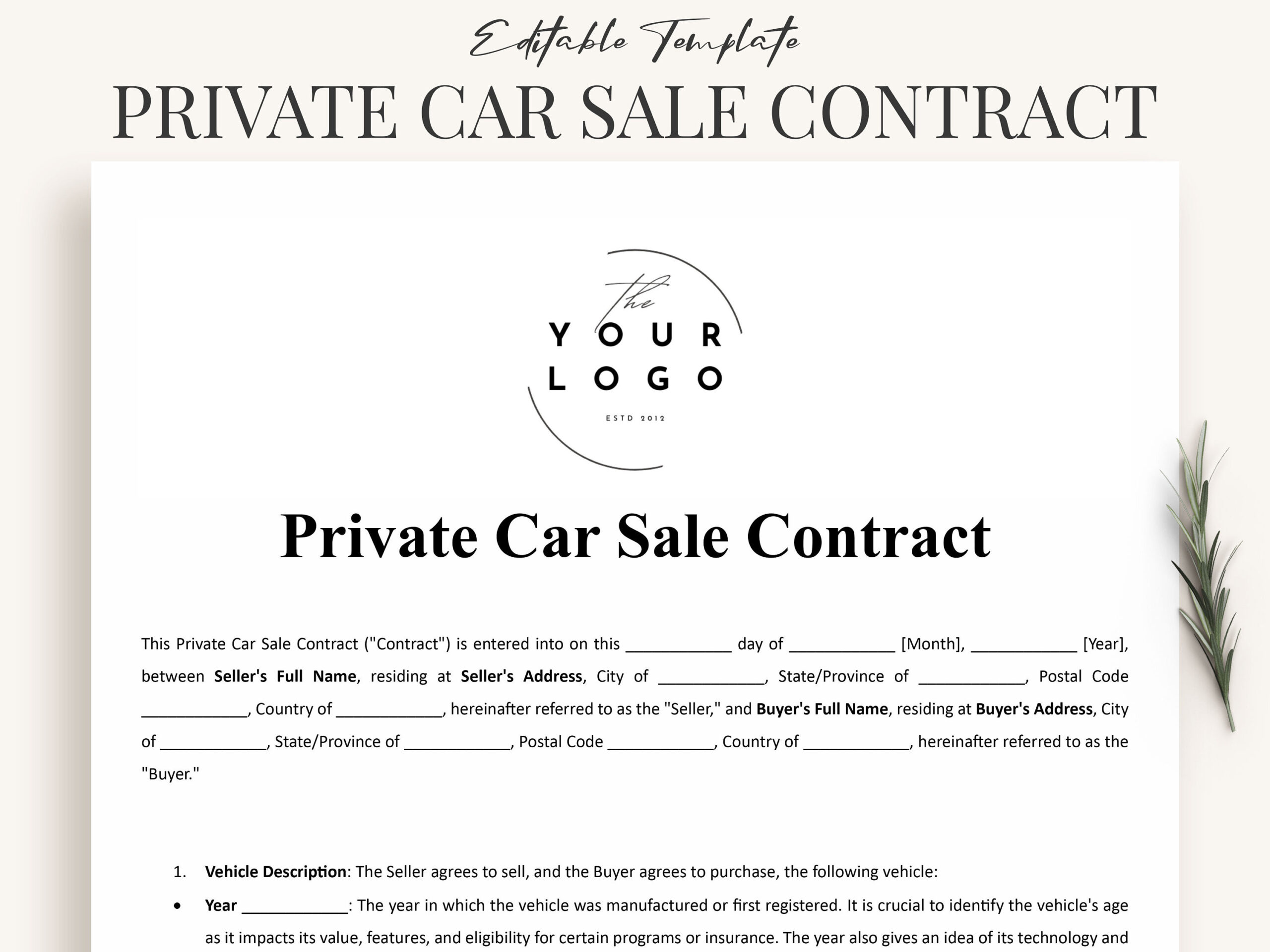 sample private car sales agreement template