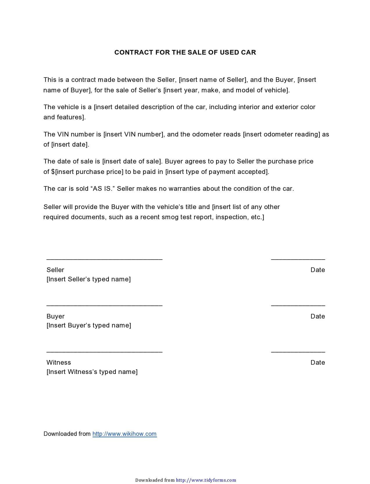 sample private car sales agreement template