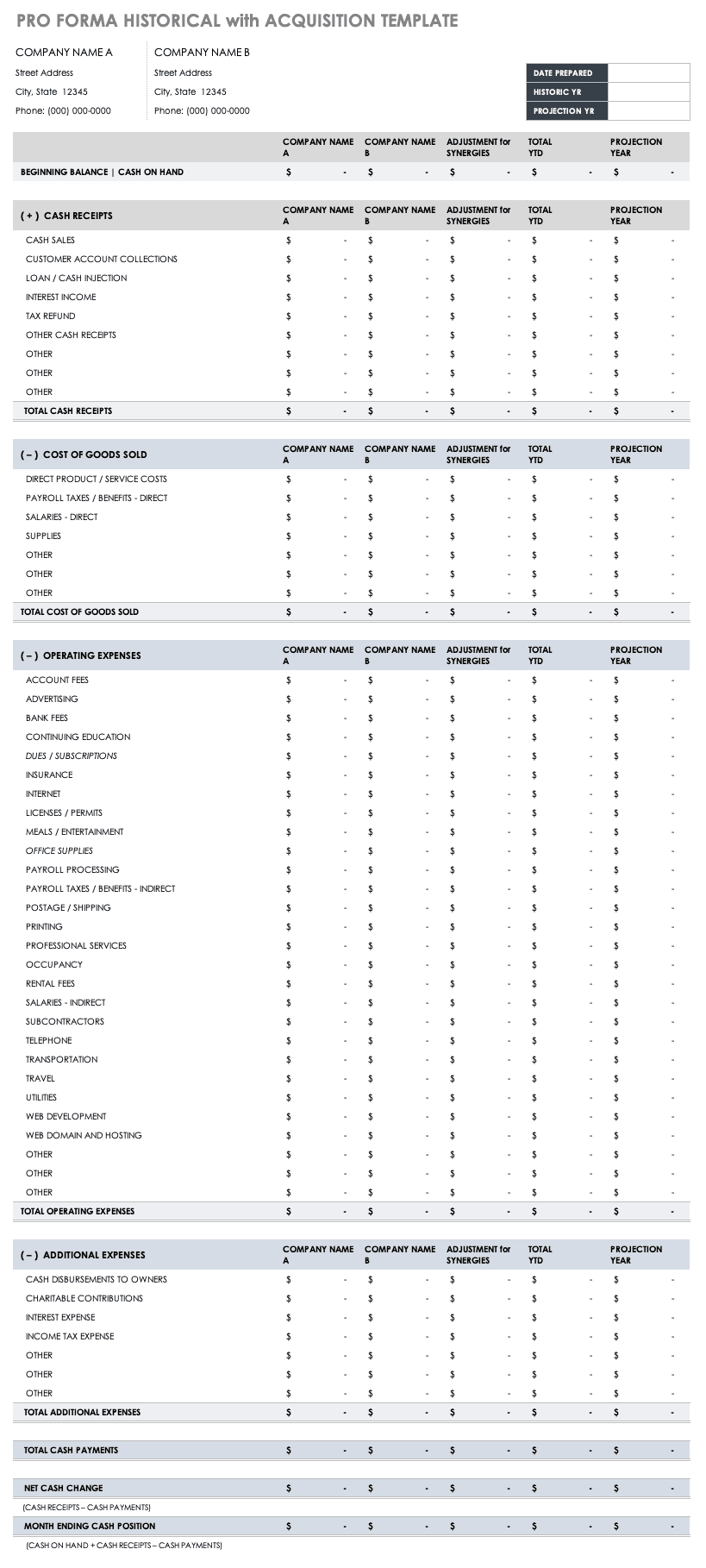 sample pro forma budget template