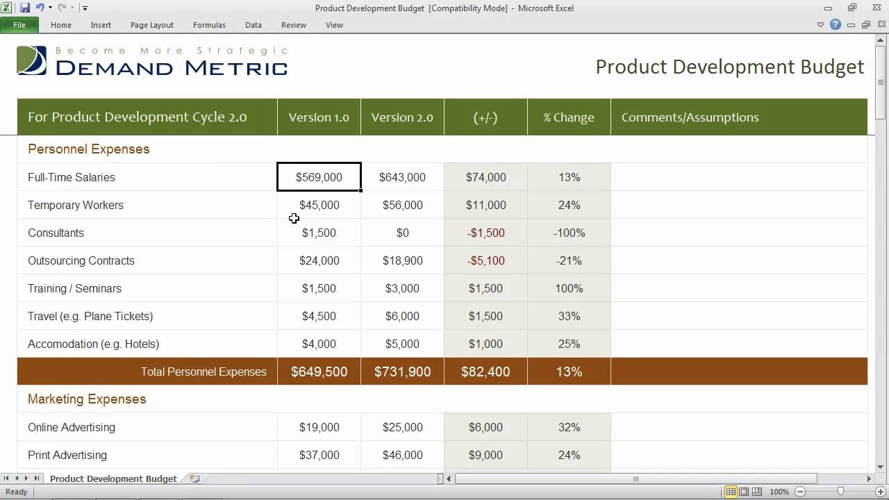 sample development budget template