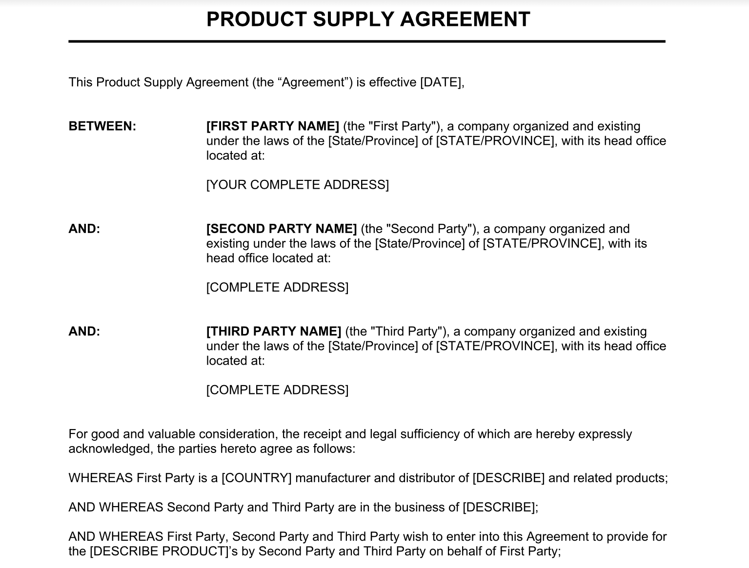 sample Supply Contract Agreement Template