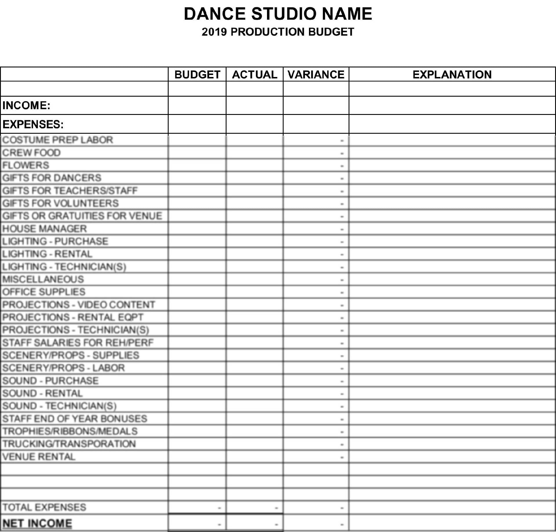 sample theatre production budget template