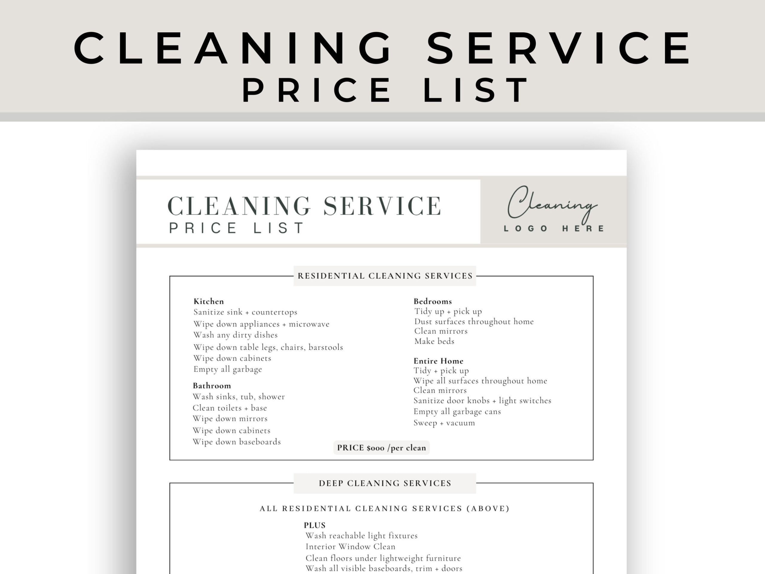 sample Commercial Cleaning Services Price List Template