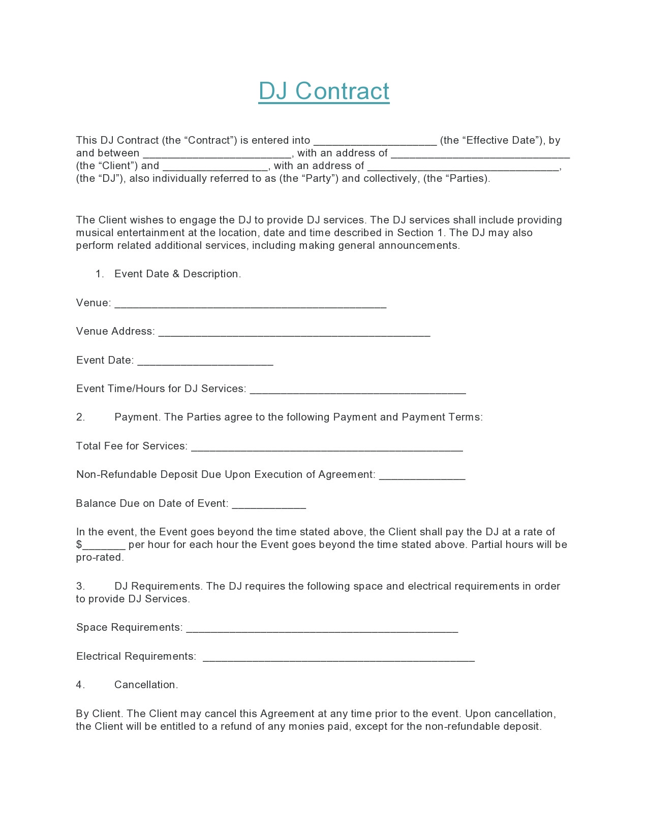 sample dj agreement template