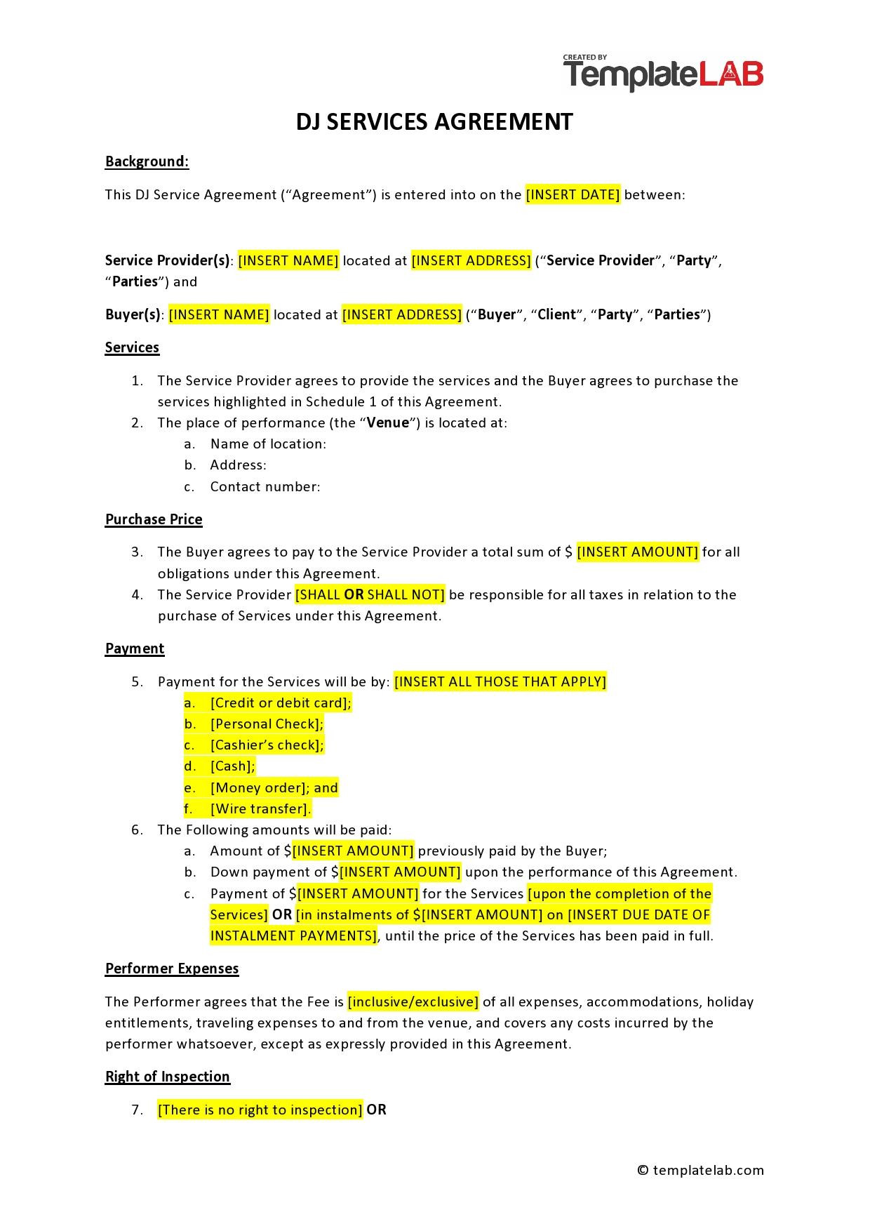 sample dj agreement template