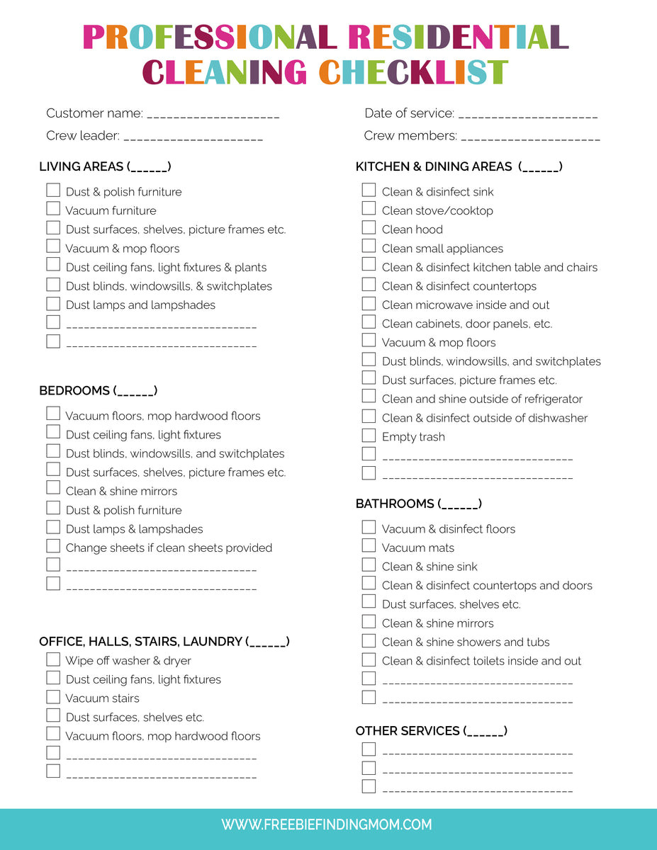 sample residential cleaning checklist template