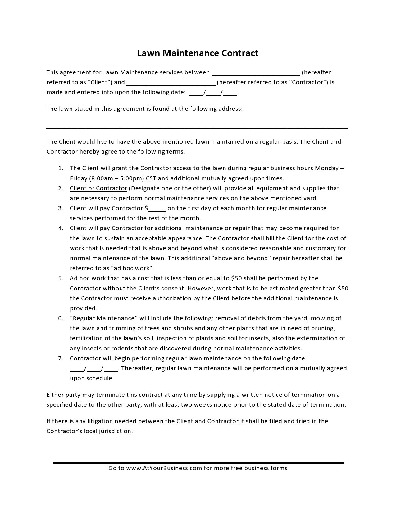 sample lawn care service agreement template