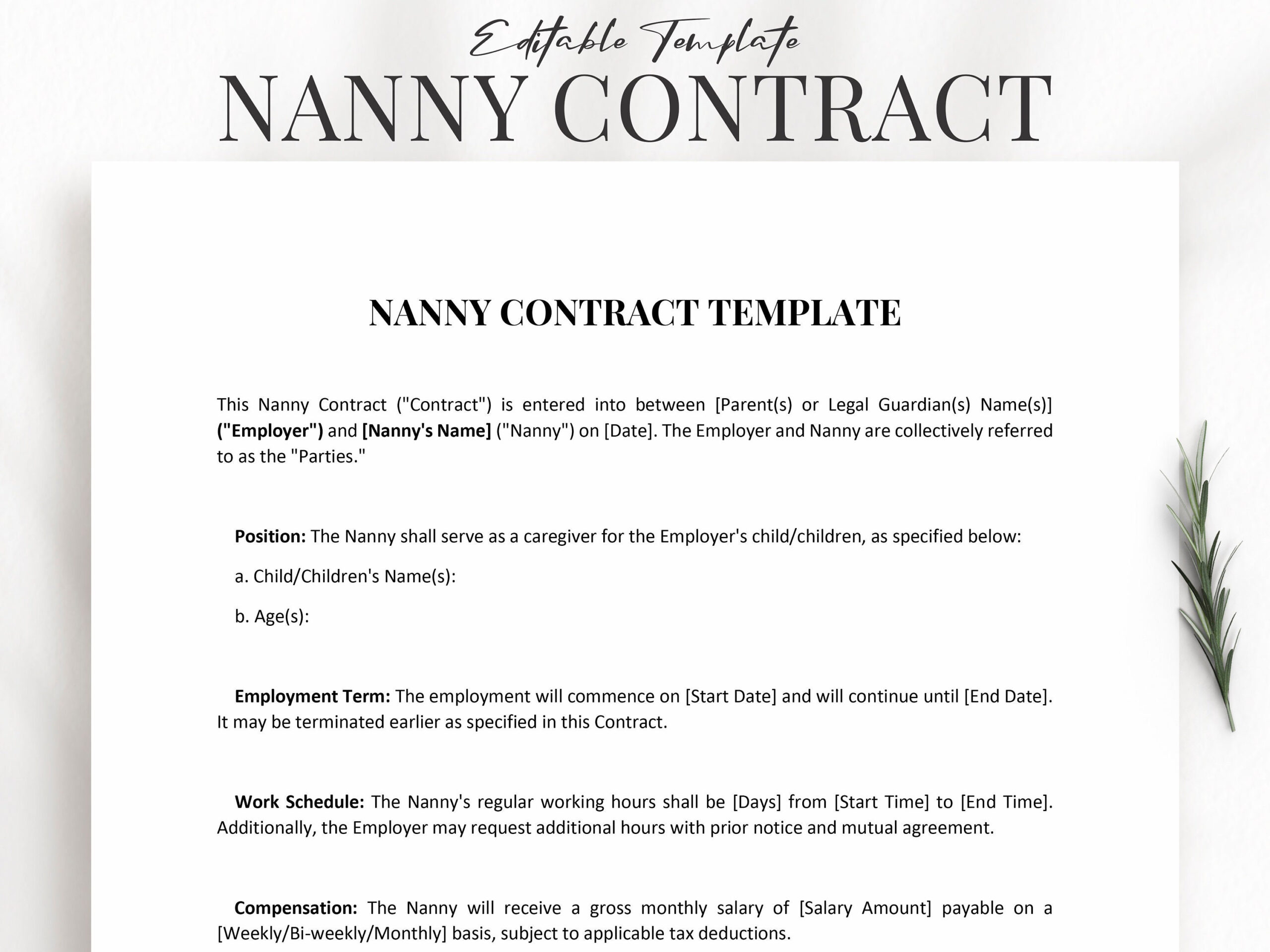 sample nanny agreement template