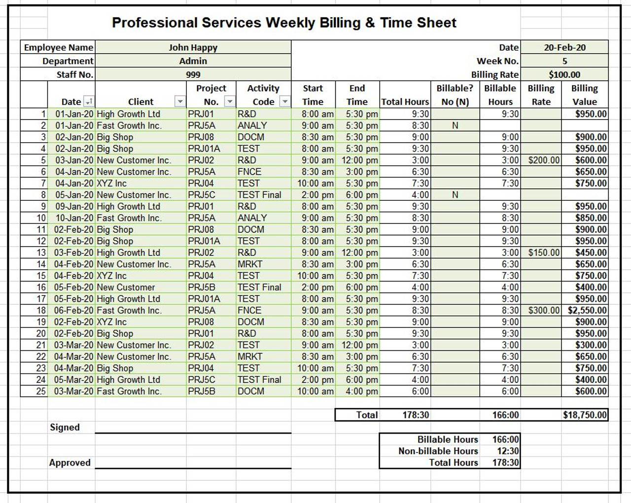 sample accounting timesheet template