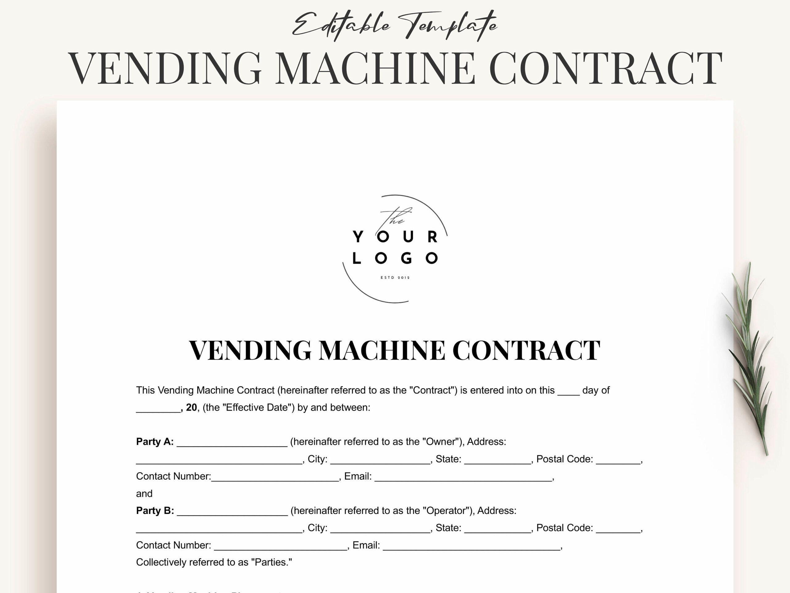 sample Vending Machine Agreement Template