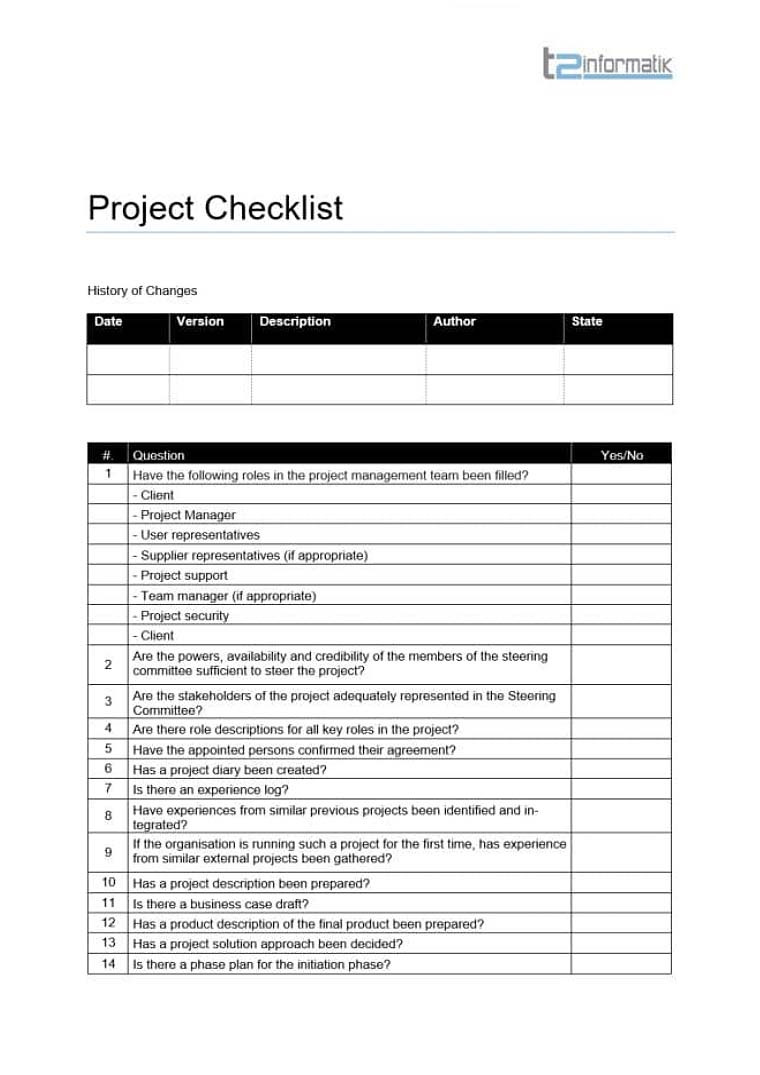 sample project checklist template