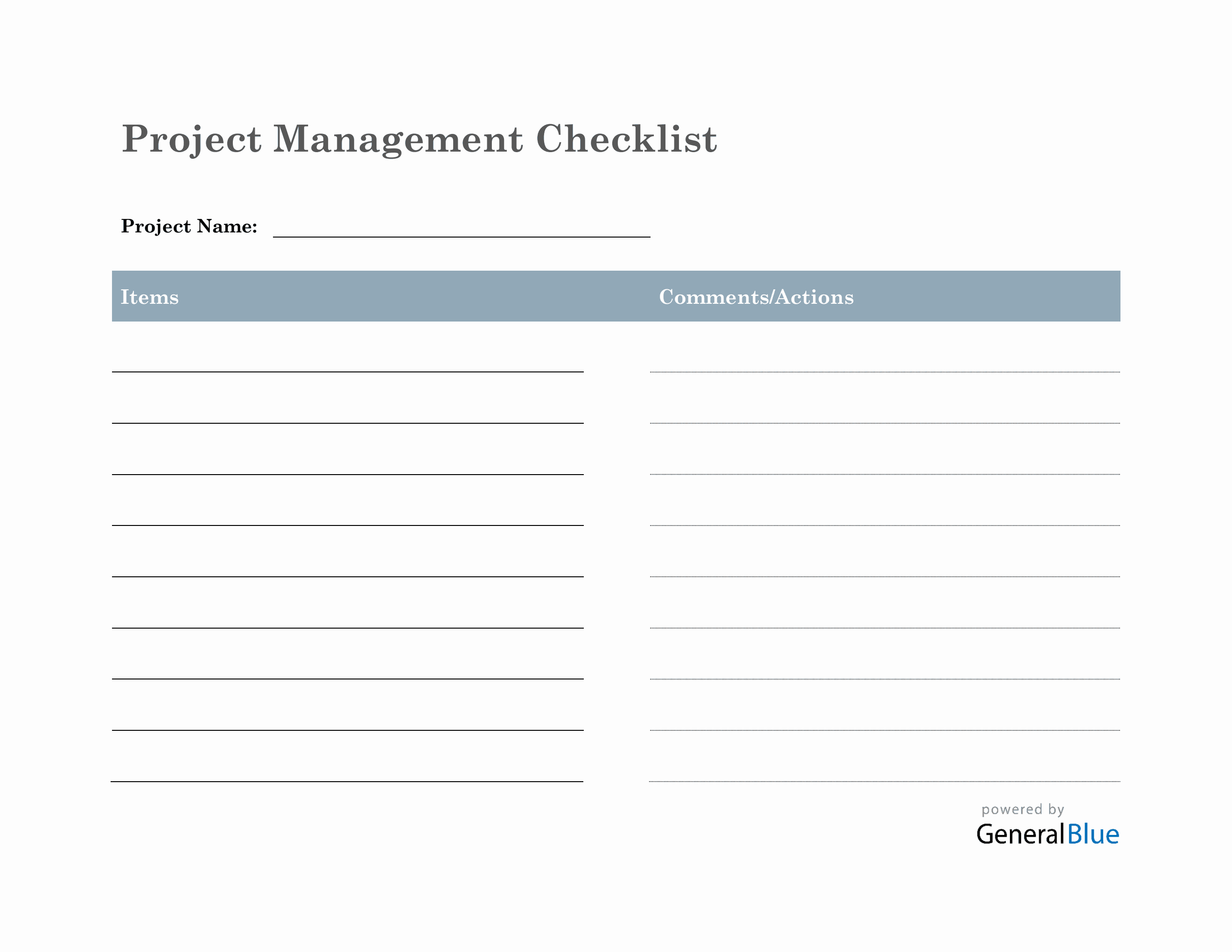 sample project management checklist template