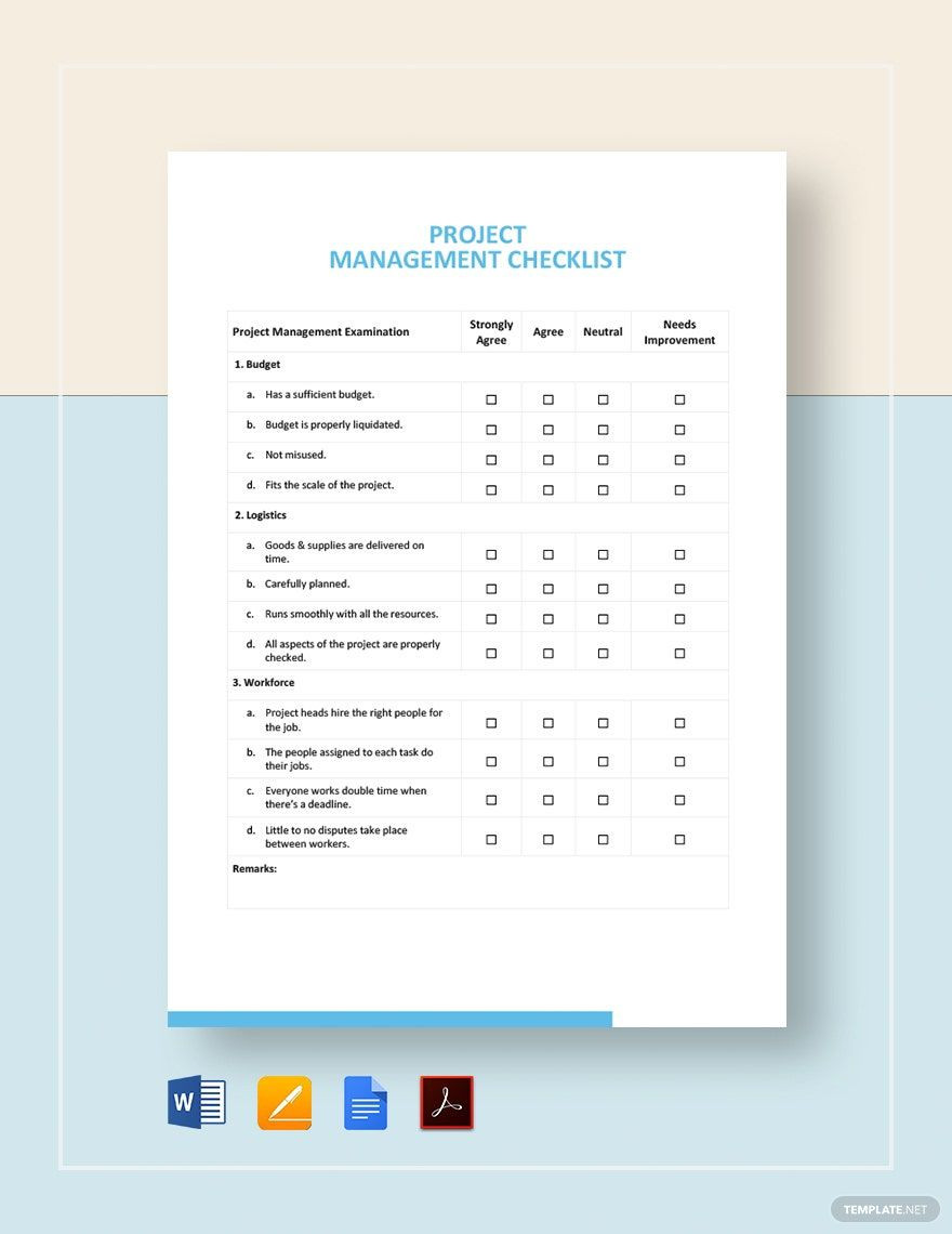 sample project management checklist template