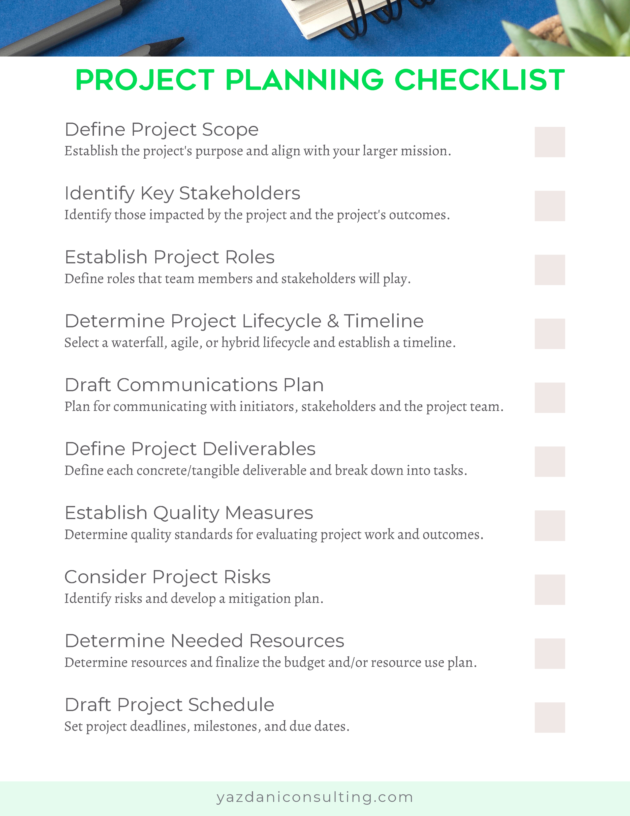 sample project checklist template