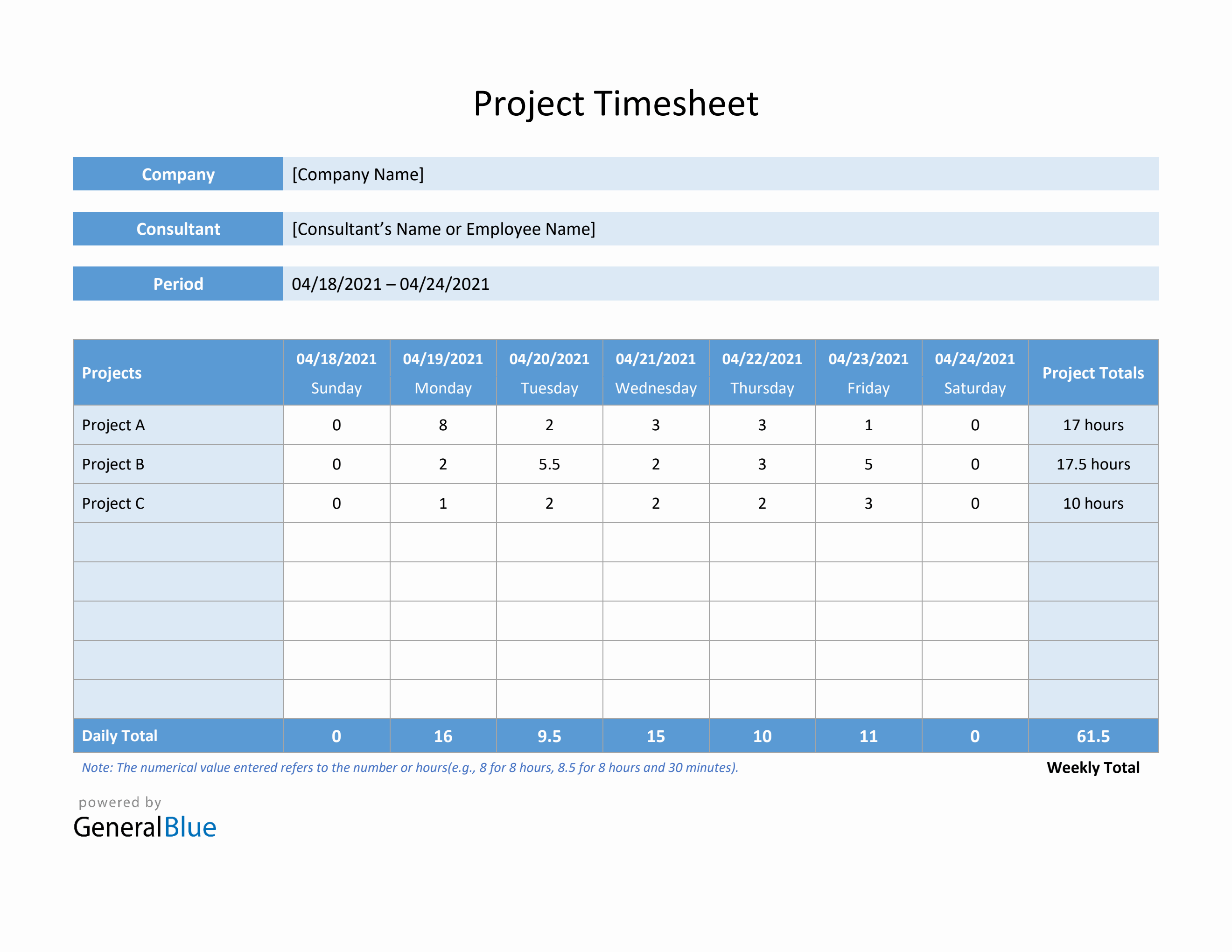 sample project timesheet template