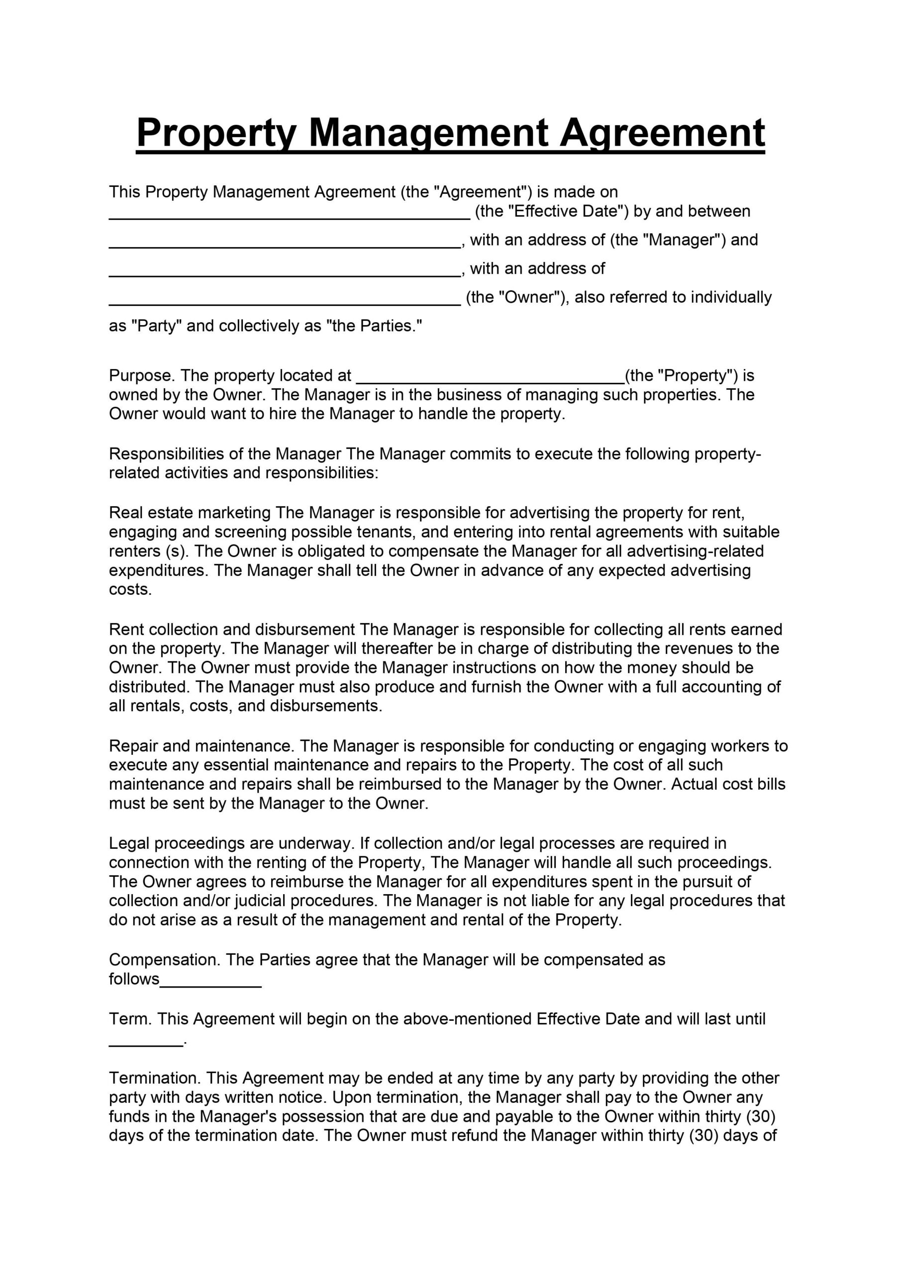 sample property management agreement template