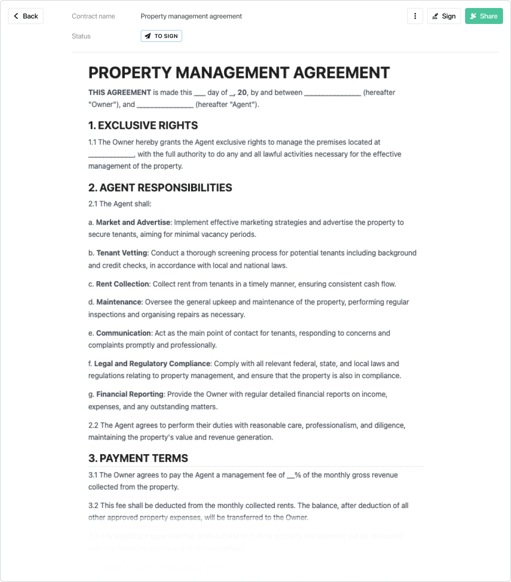 sample property management agreement template