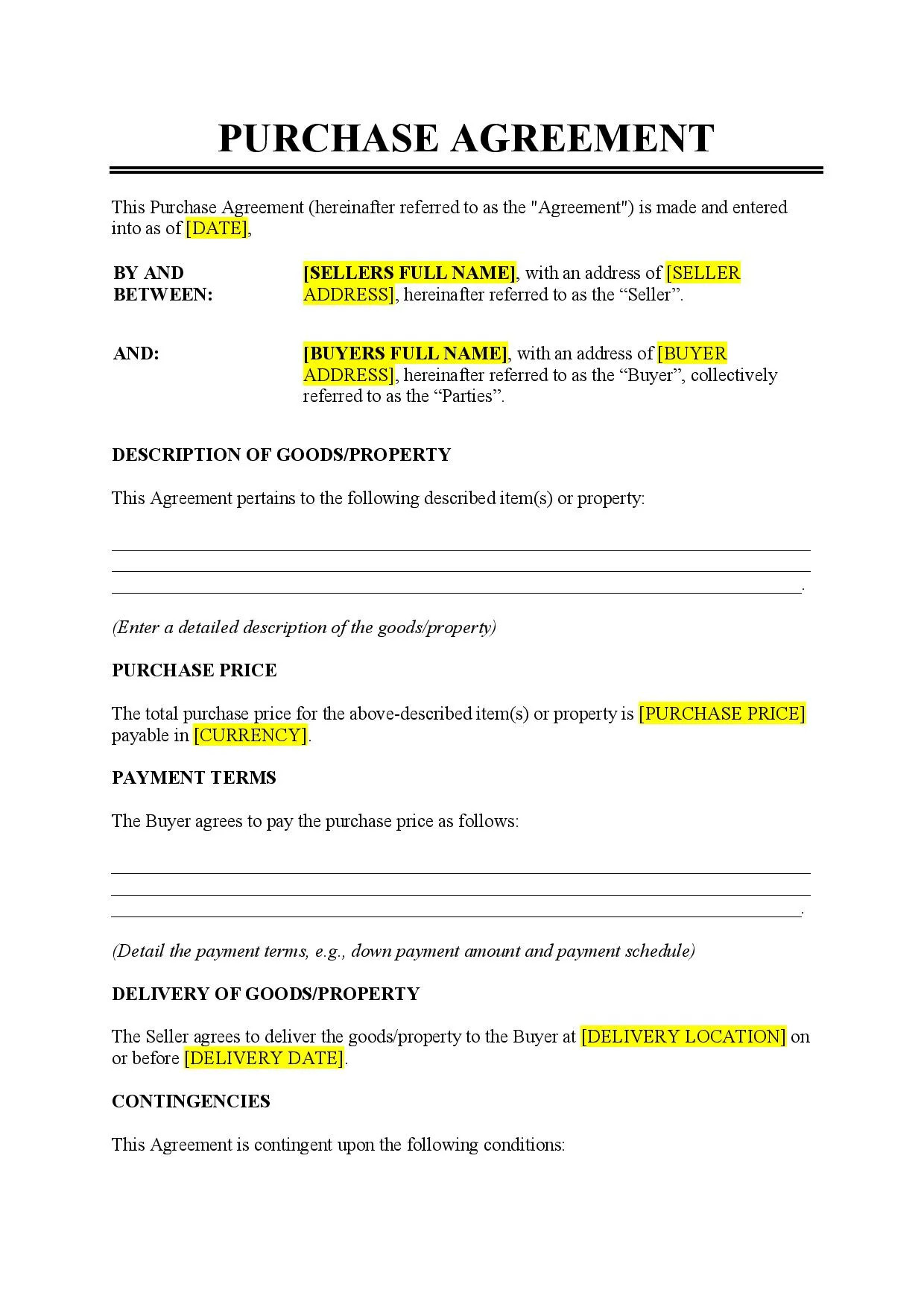 sample buying agreement template