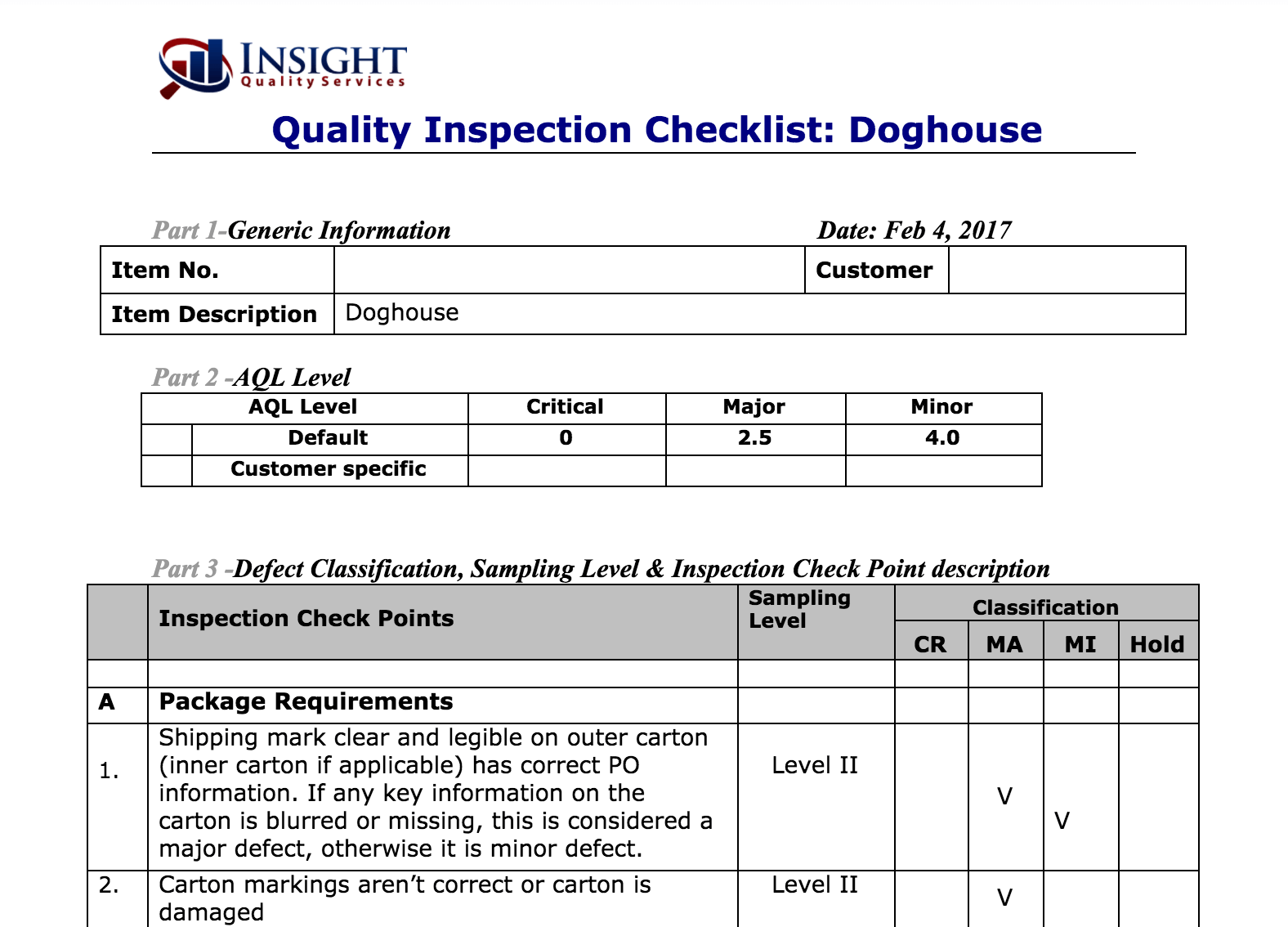 sample furniture quality control checklist template