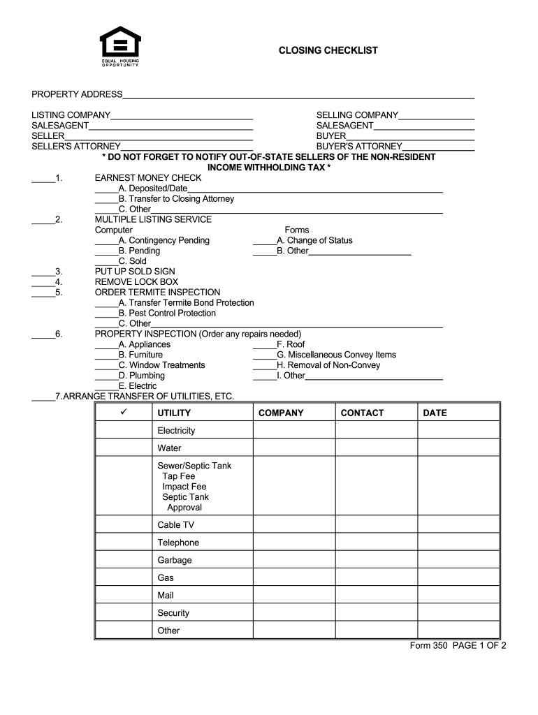 sample real estate closing checklist template