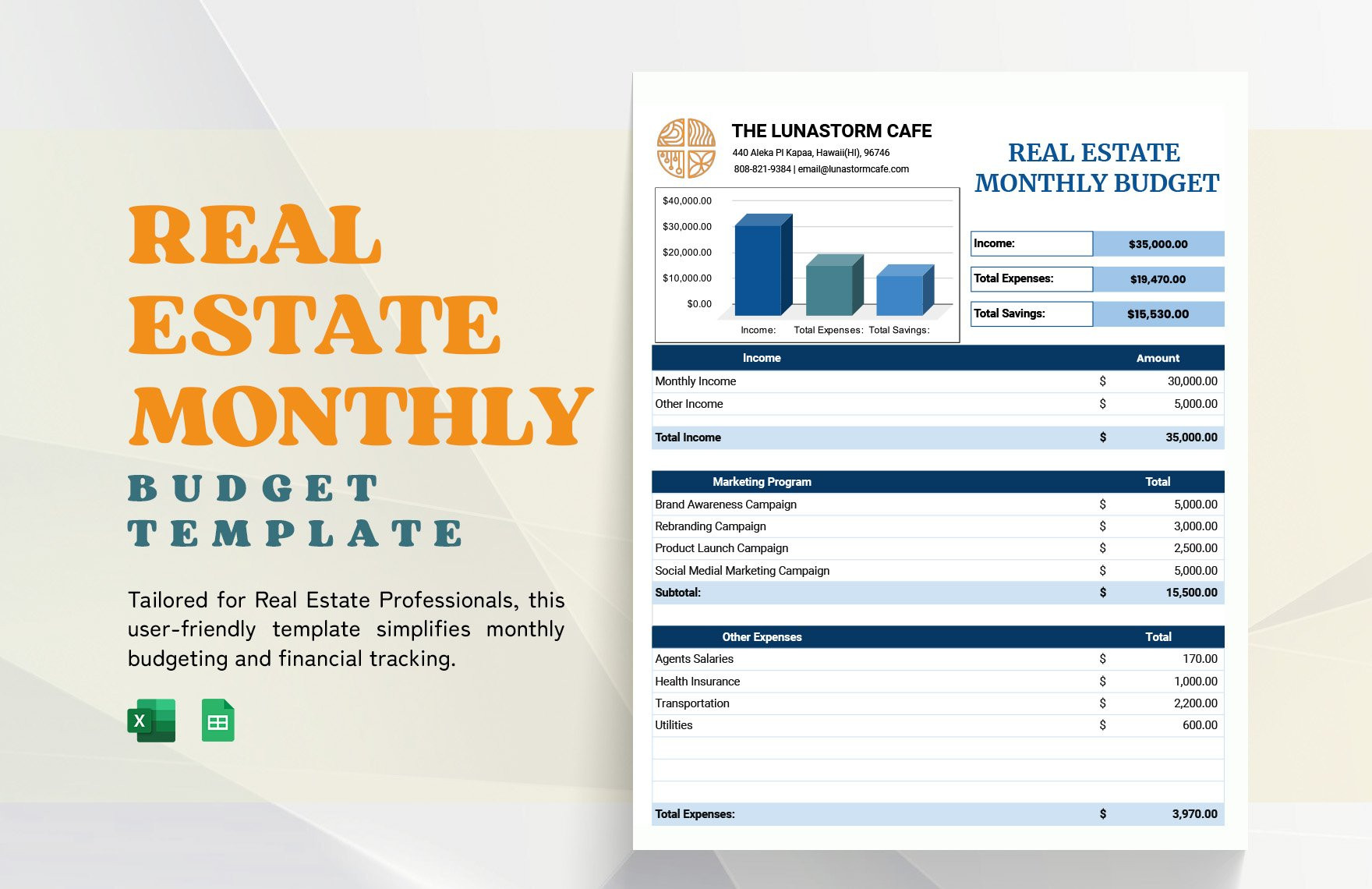 sample real estate agent budget template